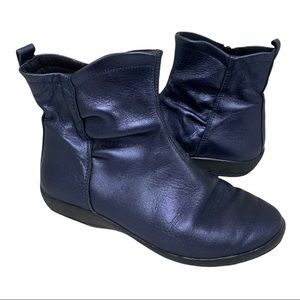 SOLE TERRA Lark 2 Ankle Boots Metallic Blue Inside Zip Slouchy Look Portugal